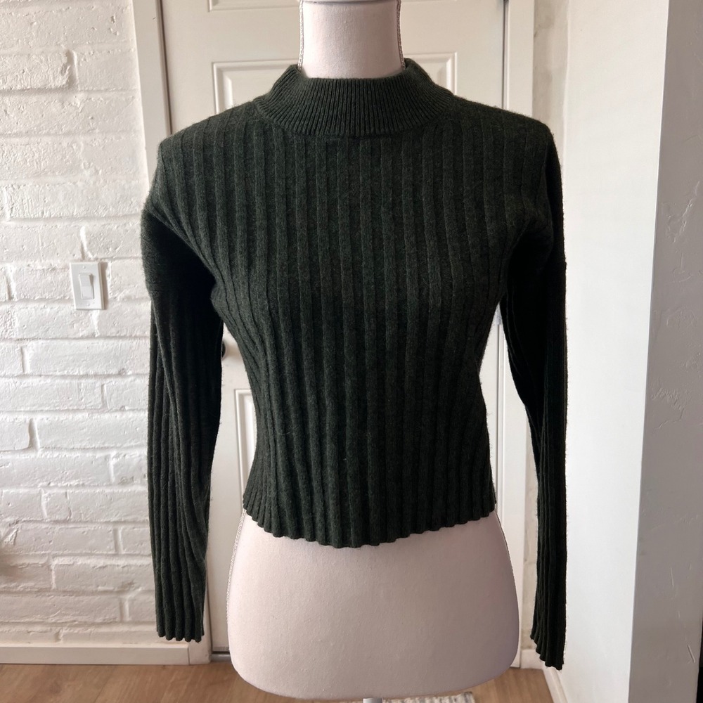 Madewell Womens Forest Green Ribbed Mock Neck Wool Blend Sweater Large